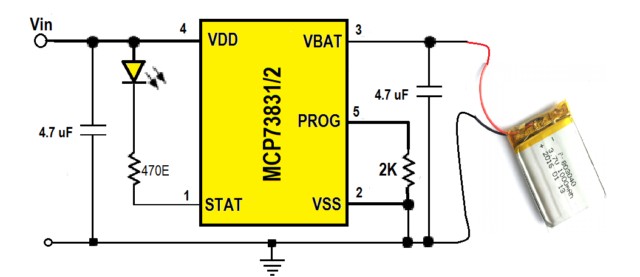 Lithium-Ion Battery Charger Circuit using MCP73831 Lithium Ion Battery Charger Circuit