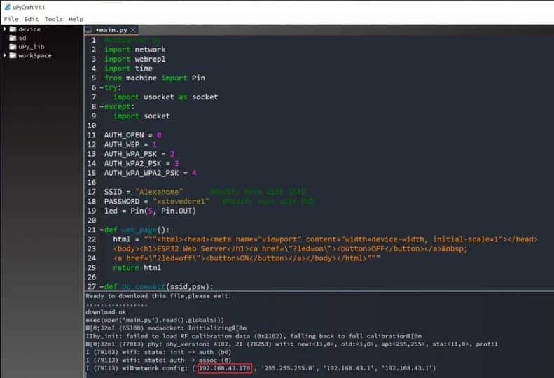 ESP32 MicroPython uPyCraft Web Server