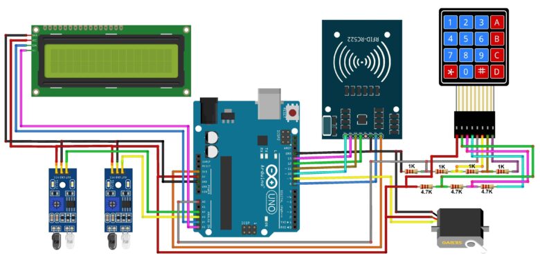 Circuit RFID Based Toll Collection Arduino