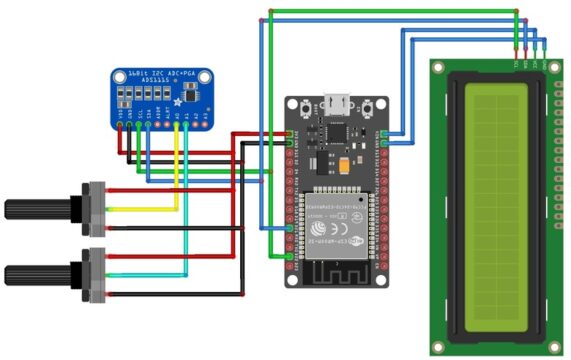 ADS1115, ESP32 & LCD Connection Diagram