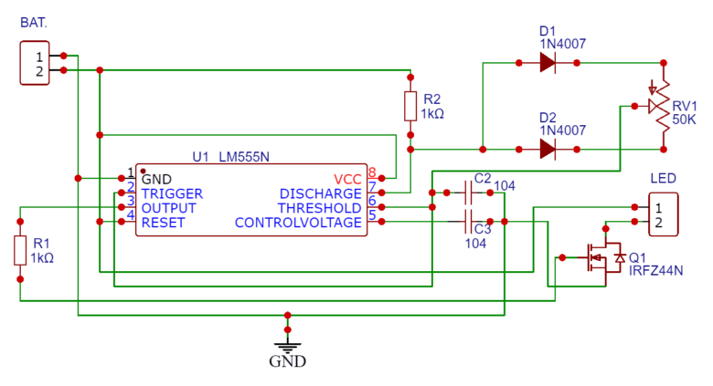 Light Dimmer Circuit using 555 Timer IC