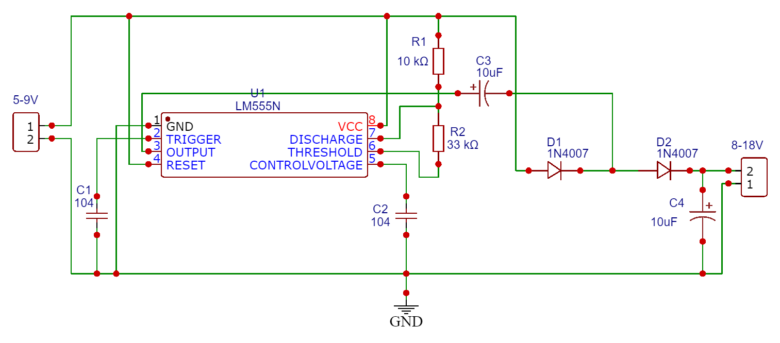 Voltage Doubler Circuit using 555 Timer IC
