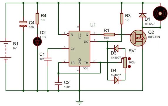 Circuit for PWM Based Motor Speed Control using 555 IC