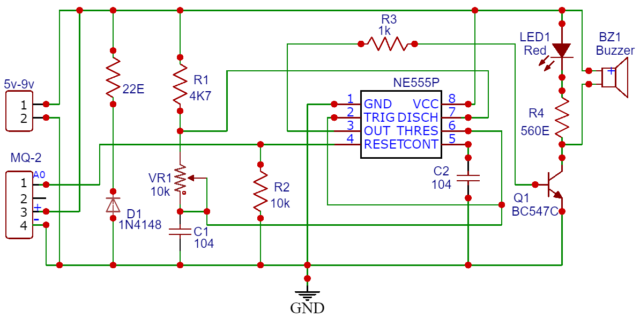 Gas Leak Detection & Alarm using 555 Timer IC