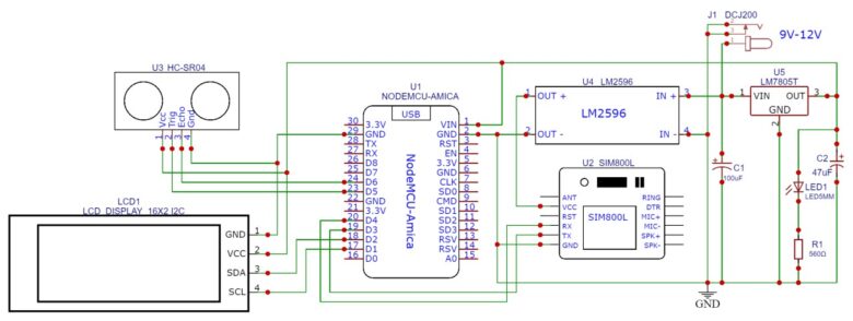 Schematic GSM Water Tank Monitor ESP8266 Blynk