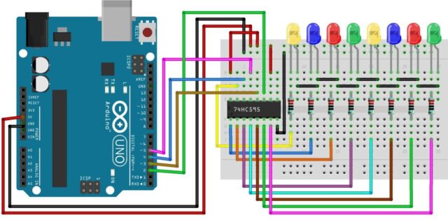 Circuit PWM Brightness Control using 74HC595 & Arduino
