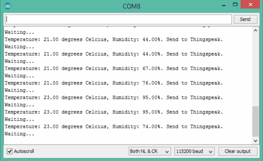 DHT11 ESP8266 Serial Monitor Thingspeak