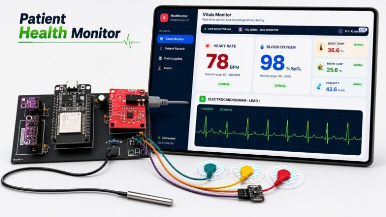 ESP32 Patient Health Monitor (ECG, SpO₂, BPM) & Live Dashboard ESP32 Patient Health Monitor (ECG, SpO₂, BPM) & Live Dashboard